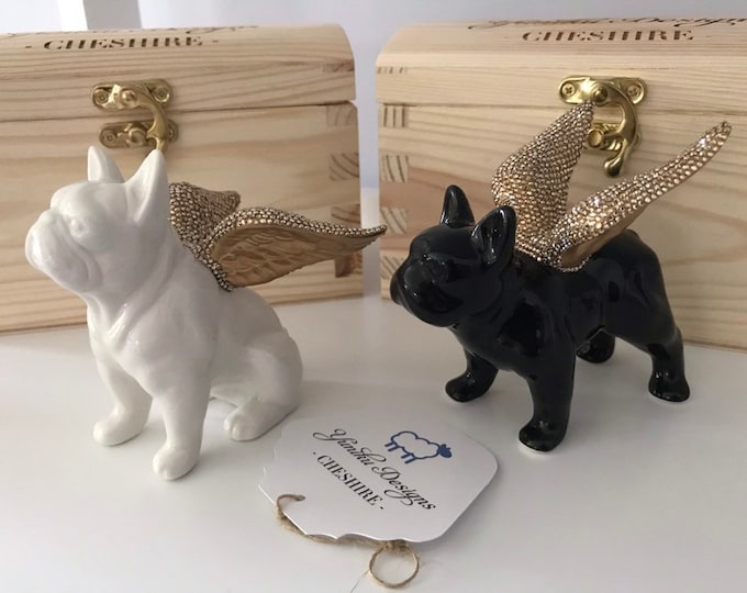 Premium Crystal Embellished Porcelain French Bulldog Ornament, Pet Dog Memorial Gift, Personalised Dog Gift