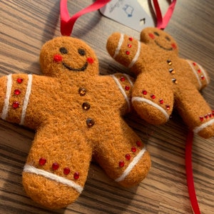 Needle Felted Gingerbread Man Sculpture, Austrian Crystal Decoration, Hanging Decoration, Christmas Decoration image 6