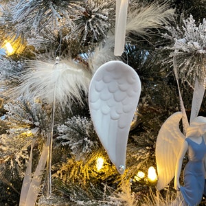 Ceramic Angel Wing Decoration Hanging Decorations Christmas Plain White Ribbon