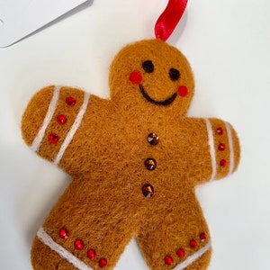Needle Felted Gingerbread Man Sculpture Austrian Crystal image 4