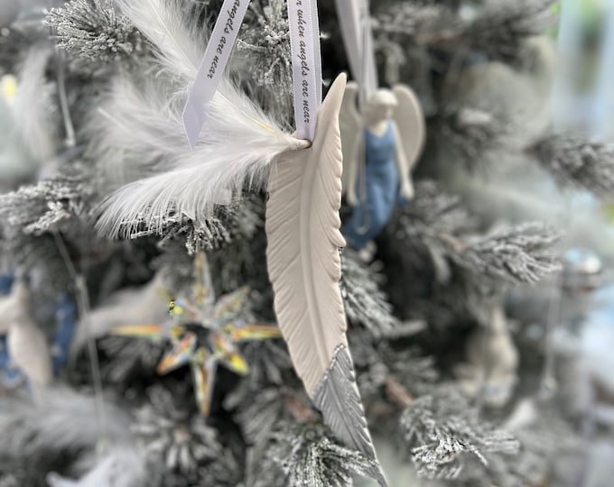 Ceramic Feather Decoration, Christmas Decoration, Memorial Decoration, White Ceramic Hanging Decoration, Christmas Baubles