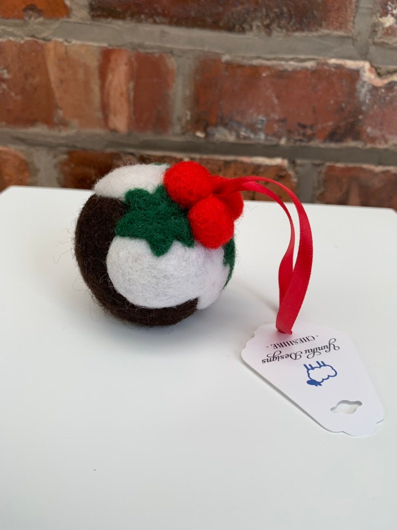 Needle Felted Christmas Pudding Christmas Decoration, Table Decorations, Hanging Decoration, Christmas Decoration image 4