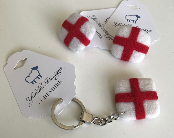 Felted Keyring, Brooch Pins, Fridge Magnet, St George Flag