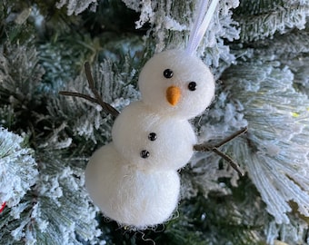 Felted Snowman Decoration, Sculpture, Festive Decor, Christmas Tree Decoration