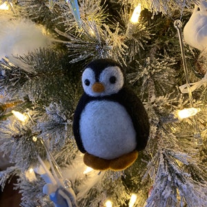 Needle Felted Penguin, Sculpture, Hanging Decorations, Christmas Decoration, Pocket Hug Gift, Photography Prop image 1