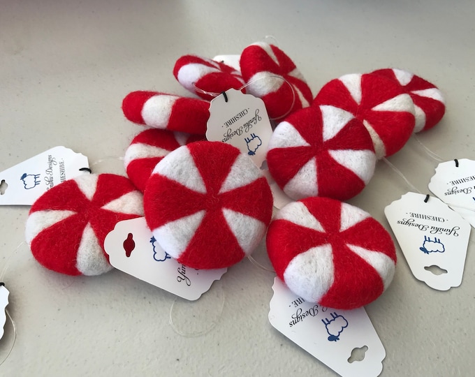 Needle Felted Peppermint Swirl Decorations, Festive Decor, Christmas Decoration,