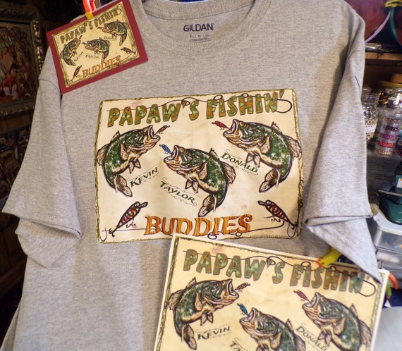 Papaw's FISHING BUDDIES T Shirt Fishing T Shirt Gift Set, Any Kids Names  Added Free Fishing, Bass Shirt, Dad & Papa, Personalized Any Size 