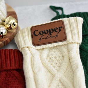 Personalized Christmas Stocking | Engraved, Leatherette Patch, Knit Stocking, Holiday