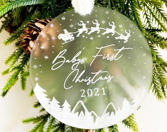 Baby's First Christmas Ornament | Frosted Acrylic, Santa, Holiday