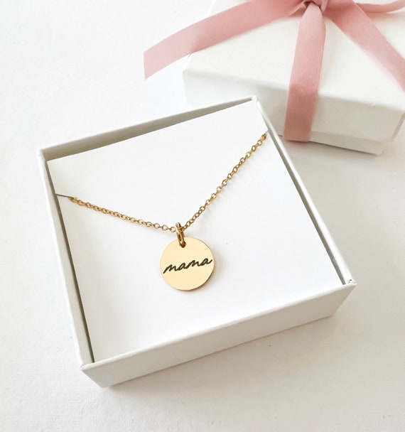 Dainty Necklace Gold Necklace That Says Mama Mama Coin Engraved