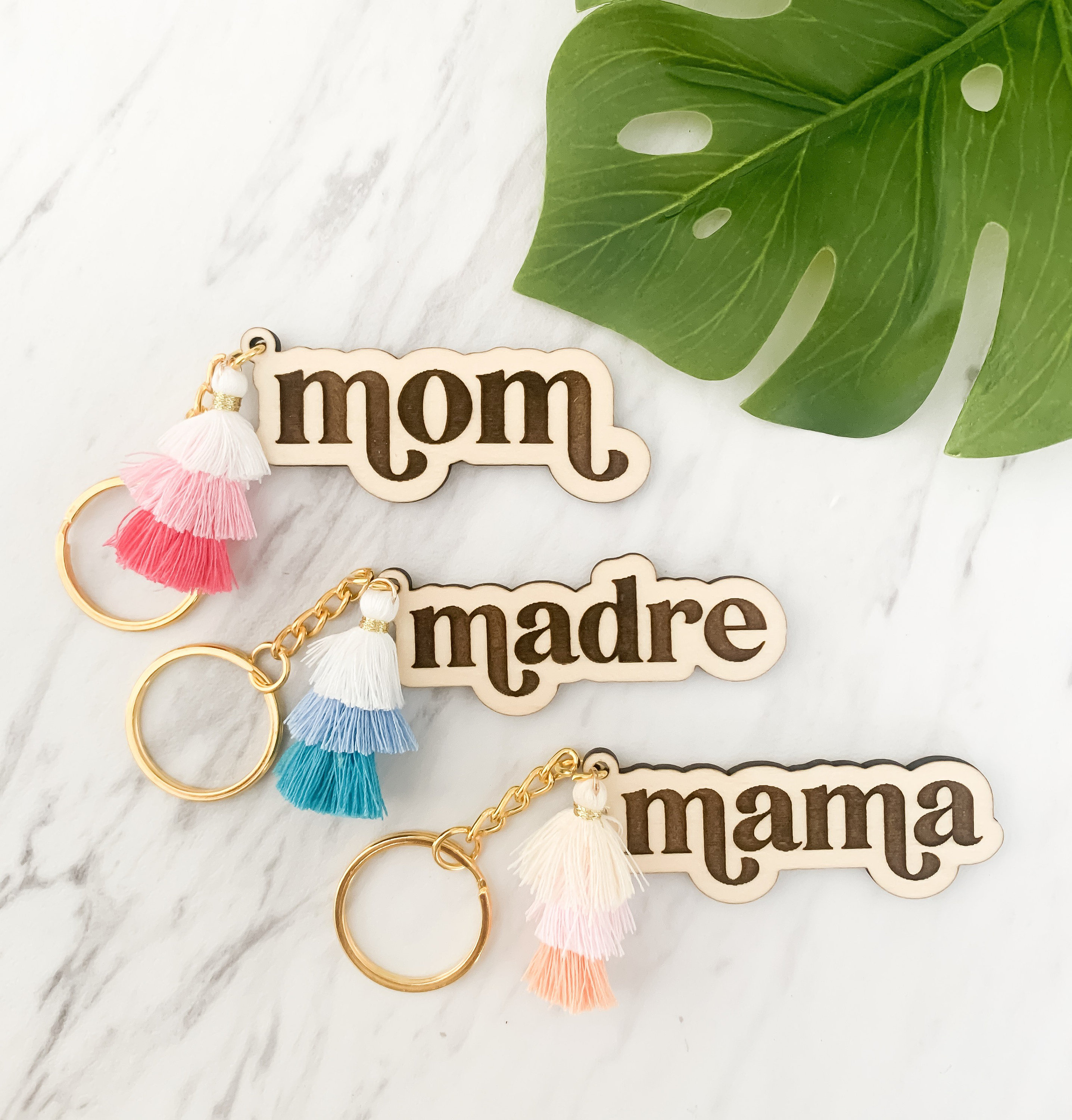 VaultAndTerra Boy Mom/ Girl Mom Keychain | Mama, Madre, Wood