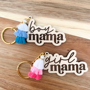 Boy Mom/ Girl Mom Keychain | Mama, Madre, Wood
