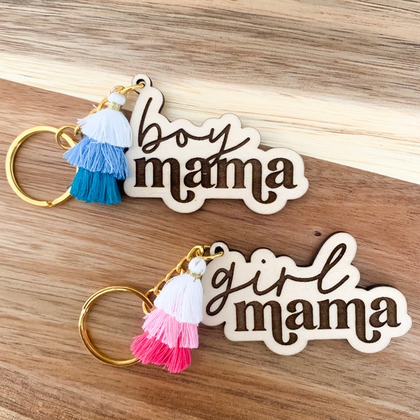 Boy Mom/ Girl Mom Keychain | Mama, Madre, Wood