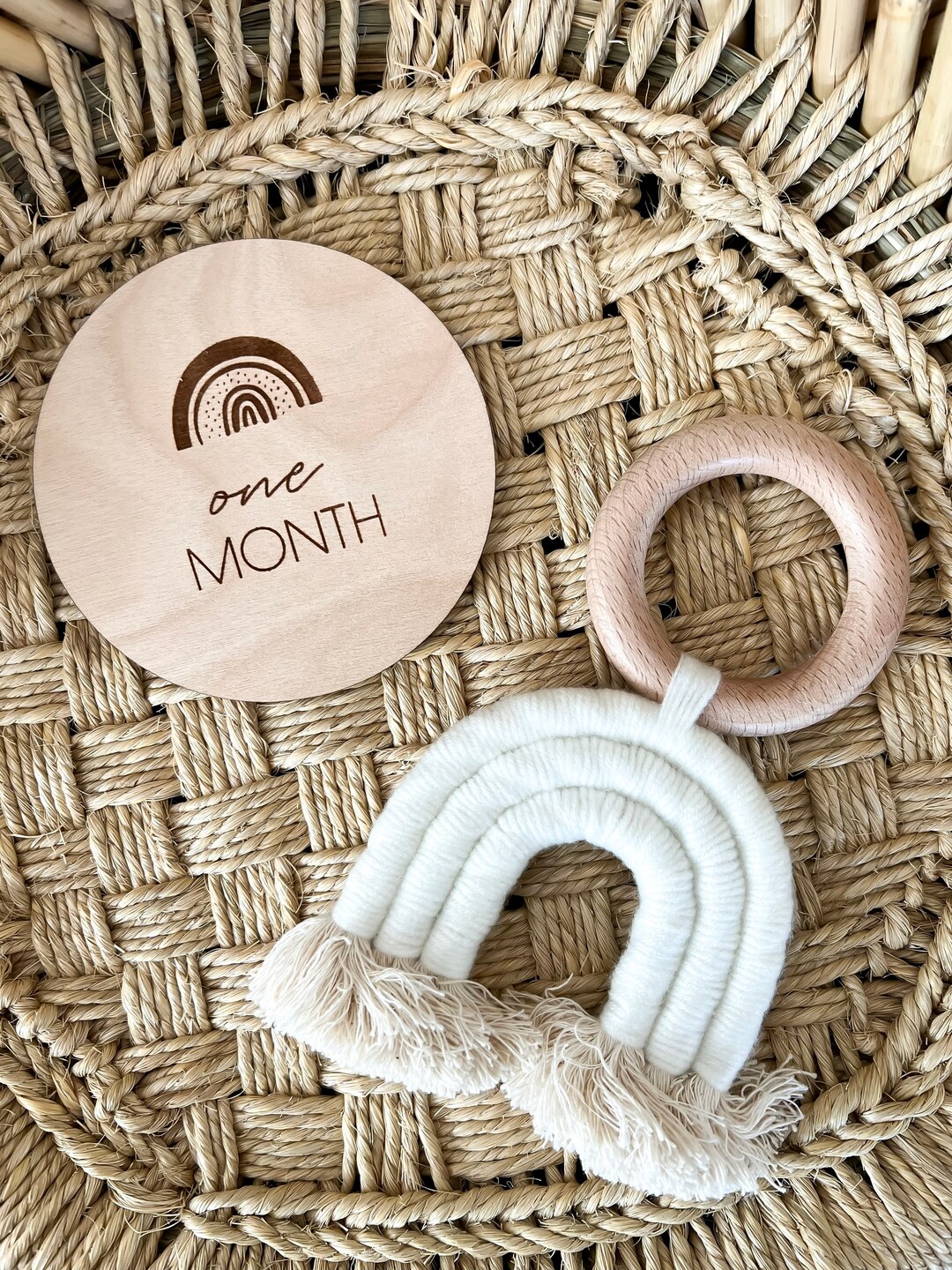 Rainbow Baby Milestone Discs: Boho Wood Monthly Photo Prop - Etsy