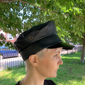 black leather hat
