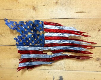 Battle-worn Metal American Flag