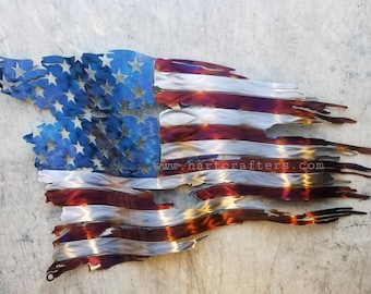 Battle-worn Metal American Flag
