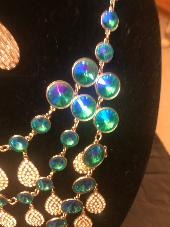 Blue magic quartz cryatal bib necklace set 322 - image 5