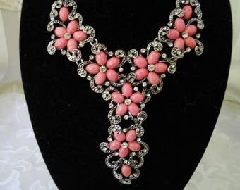 Flower Rhinestone Bib Necklace #253