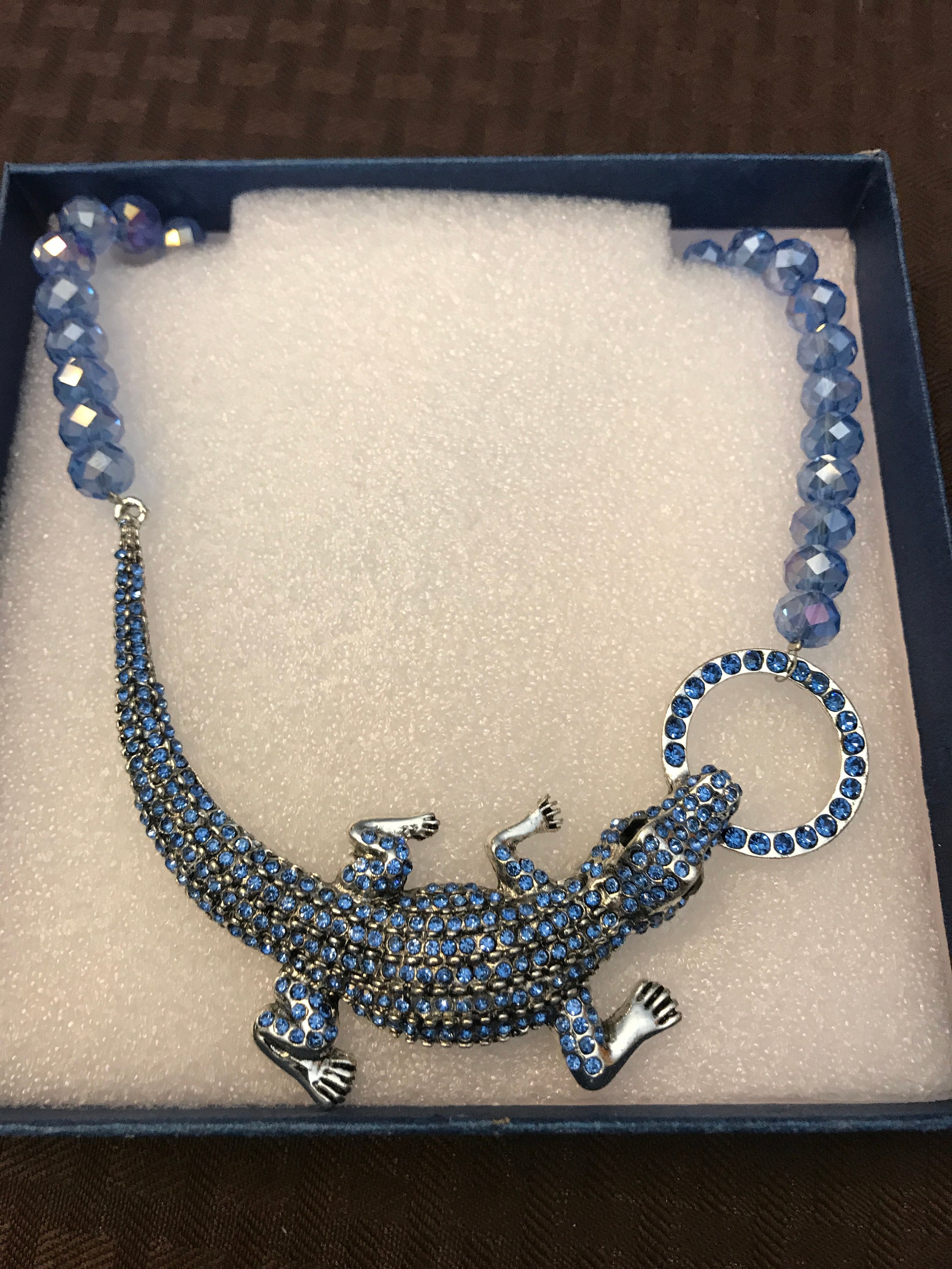 Simulated Blue Sapphire Black and Blue Austrian Crystal Crocodile Necklace  21