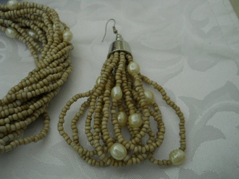 Beige Sea Bead Necklace Earring Bracelet Set #200