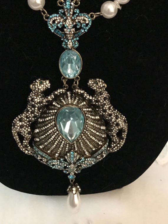 Bohemian leopard statement pear rhinestone neckla… - image 3