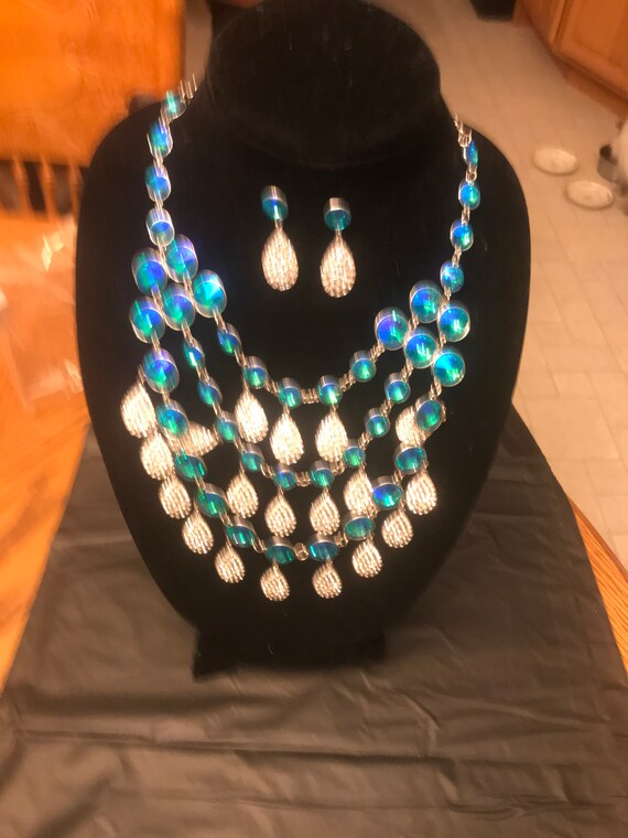 Blue magic quartz cryatal bib necklace set 322 - image 1