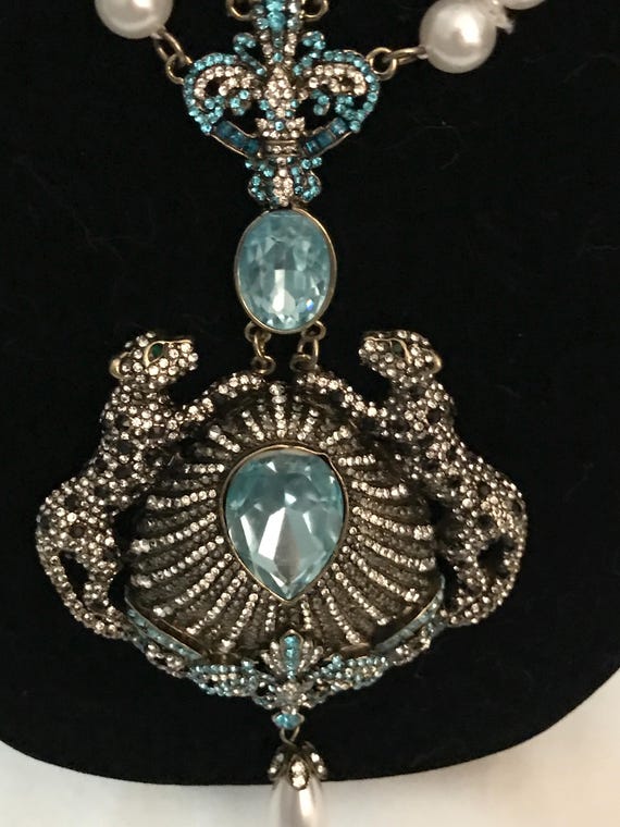 Bohemian leopard statement pear rhinestone neckla… - image 8