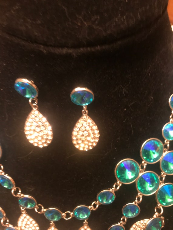 Blue magic quartz cryatal bib necklace set 322 - image 3
