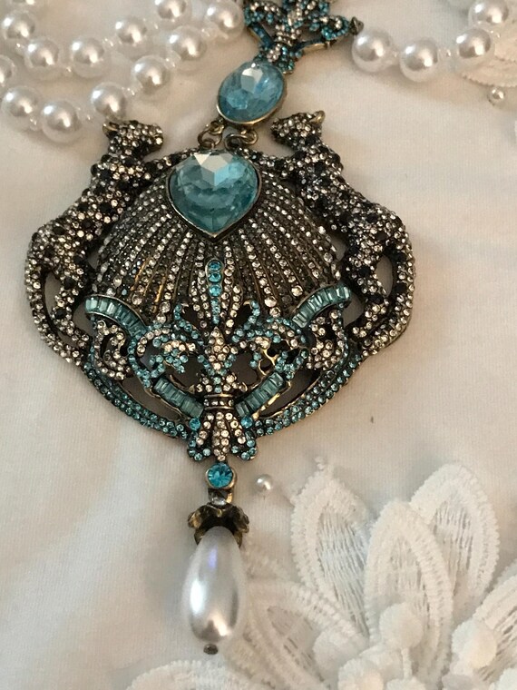 Bohemian leopard statement pear rhinestone neckla… - image 7