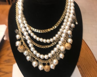 Collier de perles de cristal blanc d’or 133