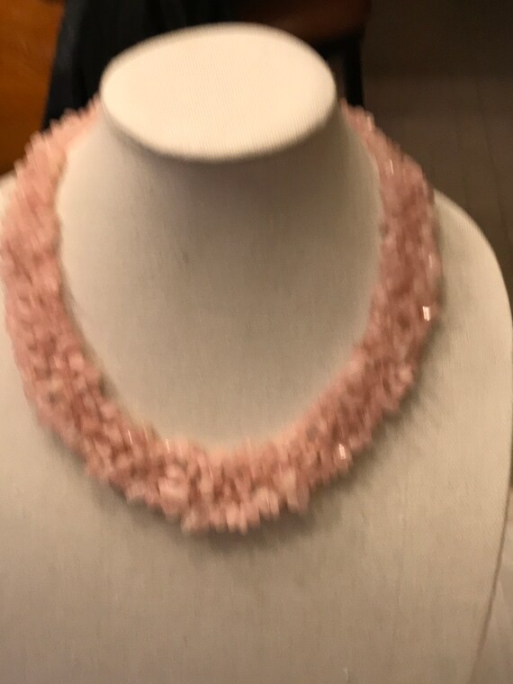 Pink rose  quartz chip stone necklace  T - image 4