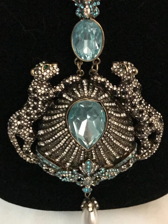 Bohemian leopard statement pear rhinestone neckla… - image 4