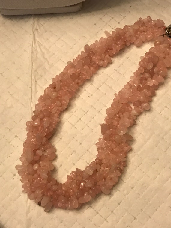 Pink rose  quartz chip stone necklace  T - image 5