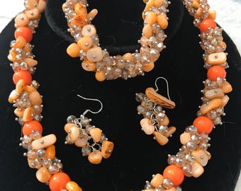 Glass Czech and crystal necklace set B9