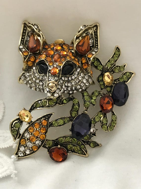 Rhinestone statement Fox brooch E8 - image 5