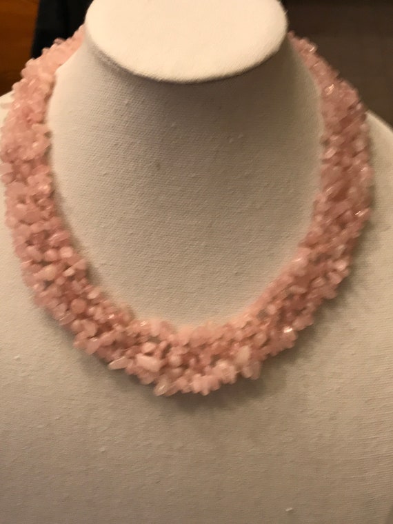 Pink rose  quartz chip stone necklace  T - image 1