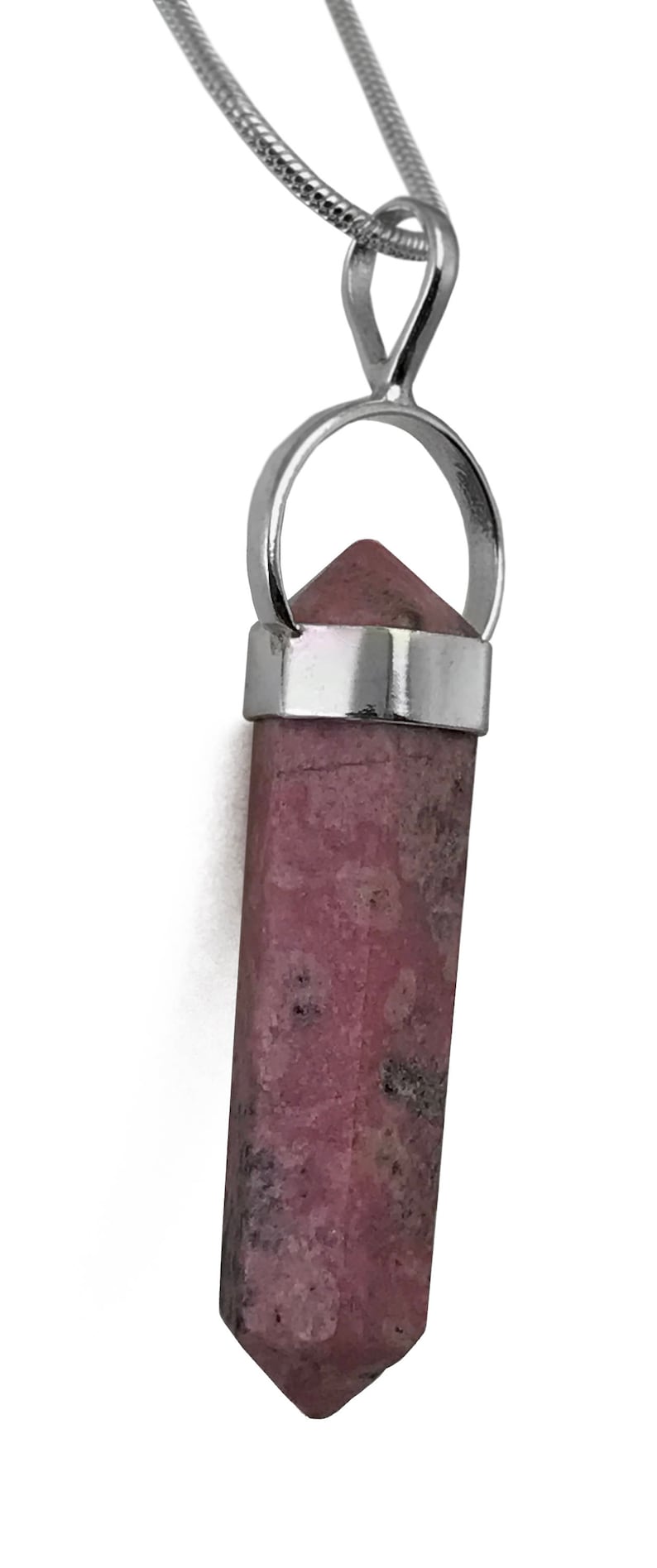 Rhodonite Polished DT Point Pendant SS .925 Sterling Silver W Free Chain