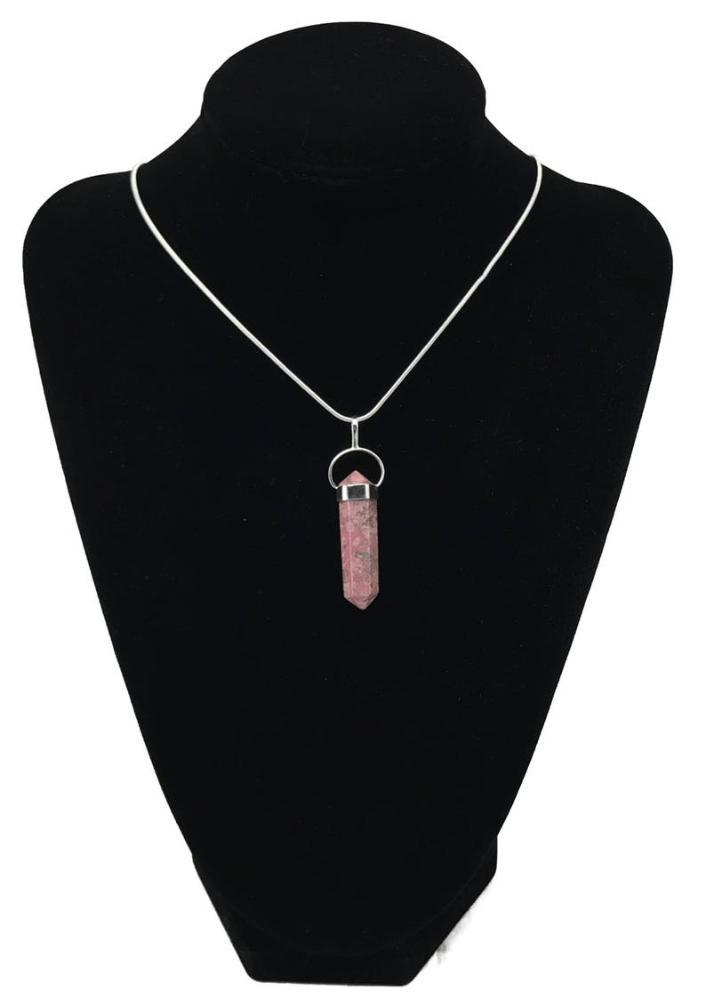 Rhodonite Polished DT Point Pendant SS .925 Sterling Silver W Free Chain