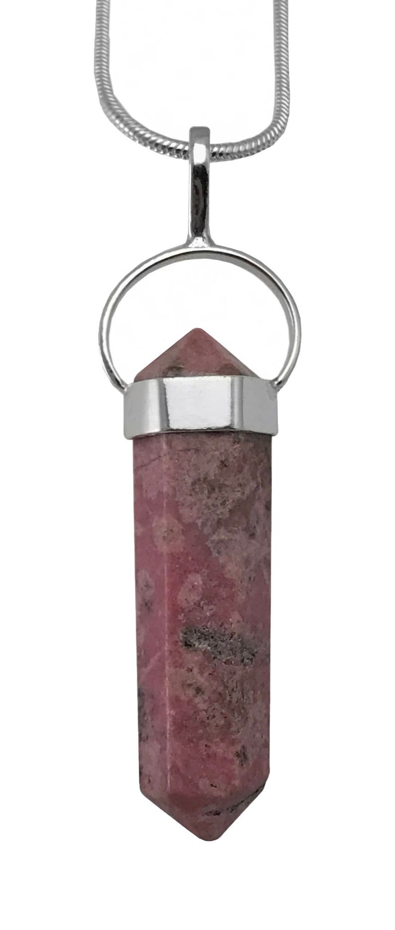 Rhodonite Polished DT Point Pendant SS .925 Sterling Silver W Free Chain