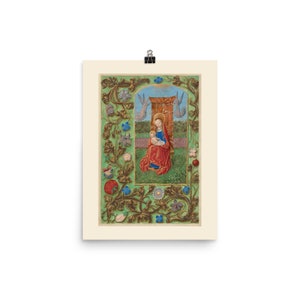De maagd en het kind tronende fine art print • Verluchte manuscriptillustratie • Giclee Fine Art Print
