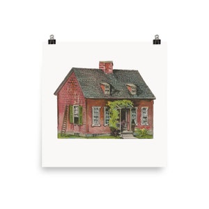 Brick Farmhouse Paper Cutout Fine Art Print • Kid&#39;s Room Decor • Giclee Fine Art Print