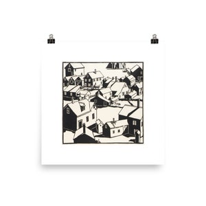 Mildred McMillen &#39;The Town&#39; Fine Art Print • Woodcut Print • Coastal Town Print • Giclee Fine Art Print