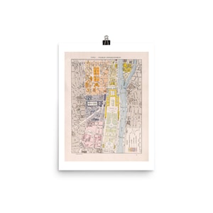 Mapa de París • Premier Arrondissement de Paris • 1er arrondissement • Mapa vintage de París • Giclee Fine Art Print
