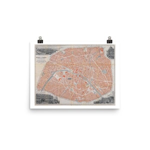 Mapa Paryża 1878 Wydruk artystyczny • Reprodukcja francuskiej mapy w stylu vintage • Wydruk artystyczny giclee