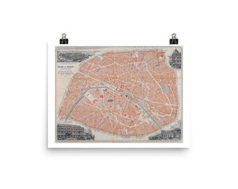 Map of Paris 1878 Fine Art Print • Vintage French Map Reproduction • Giclee Fine Art Print