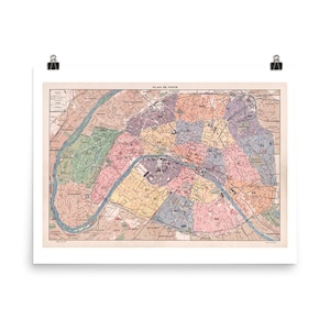 Paris Stadtplan Kunstdruck • Vintage Karte von Paris • Paris Stadtplan • Paris Karte Wandkunst • Fine Art Print