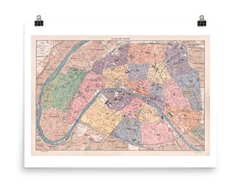 Carte de Paris Fine Art Print • Carte vintage de Paris • Carte de l’arrondissement de Paris • Carte de Paris Wall Art • Fine Art Print