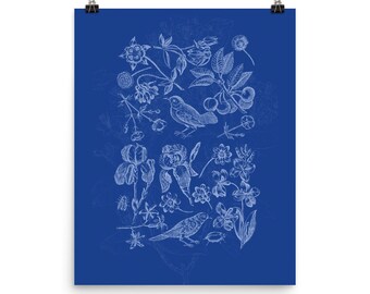 Oiseaux et fleurs Collage Fine Art Print • Giclee Fine Art Print