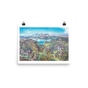 Gelbstein Nationalpark Panorama Illustration | Alte Treue | Geyser Becken | Montierung Washburn | Kunstdruck
